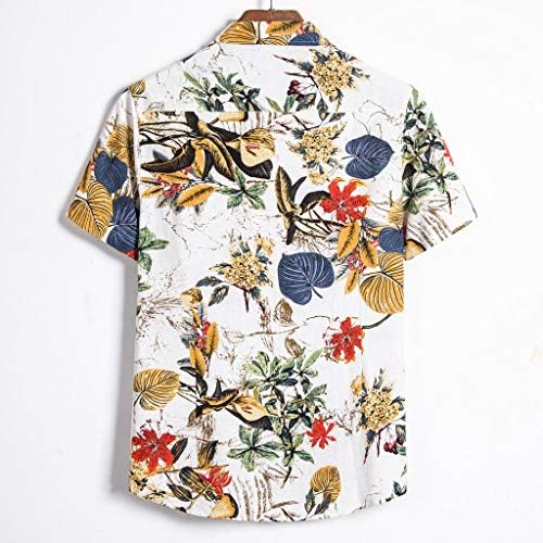 Camisas de linho de algodão masculino da Beibeia Button Floral Button Down Down Hawaiian Cirtle