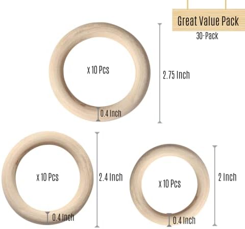 Anéis de madeira nnhom para artesanato, grandes anéis de madeira de tamanho 30 para macram, 70/60/50mm