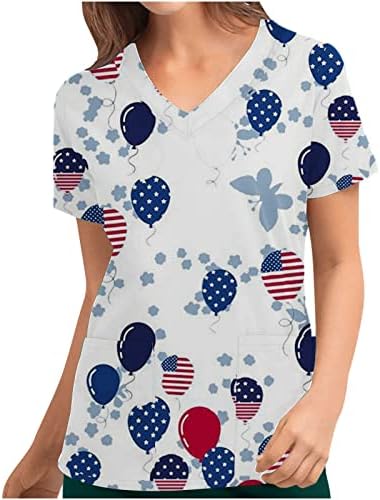 Trabalho feminino Scrub Scrub Tshirt Summer Fall Sleeve Sleeve Rouvos Trendy V Blusa gráfica de pescoço