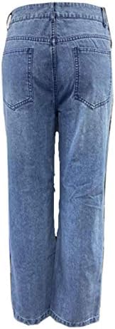 FUJIUIA Jeans de bolso jeans Elastic Hole Women Loose Butrot Button calça alta vestido jeans