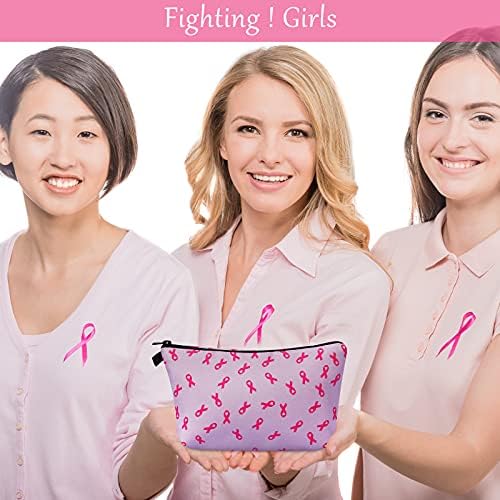 4 peças Sacos de maquiagem de conscientização sobre câncer de mama para mulheres zíper de fita rosa bolsas
