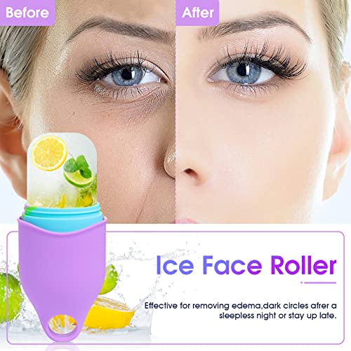 Rolo de gelo para o rosto e os olhos, rolo de gelo facial roxo, molde de gelo de cuidados com a pele