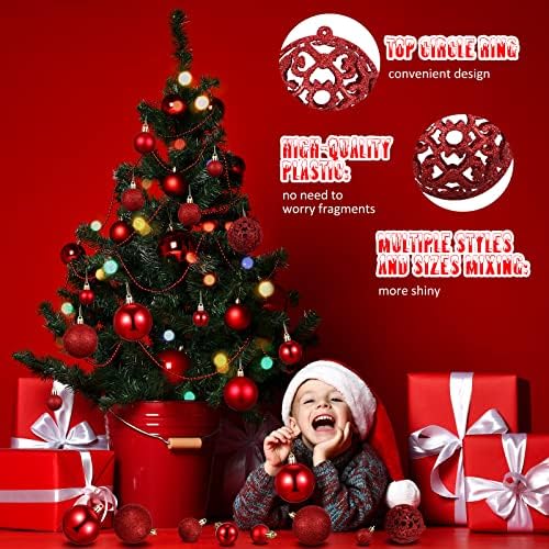 100 PCS Ornamentos de bola de Natal decorativos Balinhos de penduramento decorativo Bolas de Natal vermelhas