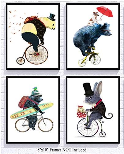 Viagem de ciclismo de urso com rato de cachorro Happy Travel Bursery Wall Art decor