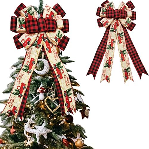 XMSJXH Decorações de arcos de natal, arcos xadrez de búfalo vermelho para ornamentos de grinaldas de árvore