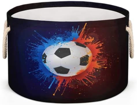 Futebol aquarela grande cestas redondas para cestas de lavanderia de armazenamento com alças cestas