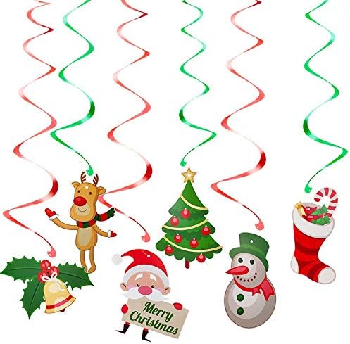 Syqoiu Christmas Banner 6pcs/Conjunto Decoração de Natal Papai Noel Swirl Banner pendurado Garland teto