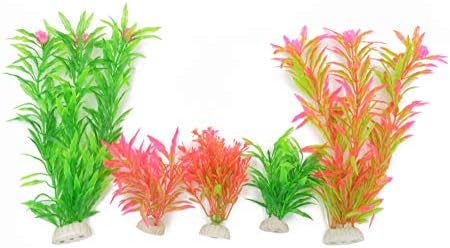 CNZ Decoração de plantas plásticas de aquário de aquário com base na base de cerâmica, de 16 peças variadas