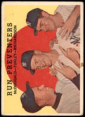 1959 TOPPS 237 RUN PEVENSERS GIL MCDOUGALD/BOB TULELY/BOBBY RICHARDSON NEW YORK YANKEES FAIR YANKEES