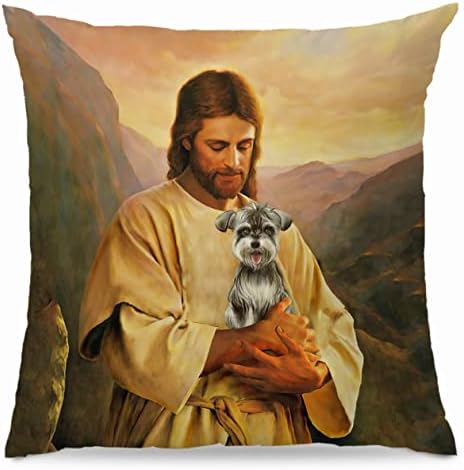 Negiga Jesus abraça cachorrinho de cachorro Religious Tampa de travesseiro de 18x18 polegadas, Funny