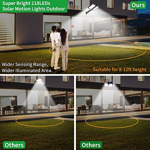 Luzes solares de celeiro ao ar livre, 218LEDS Luz de rua solar com sensor de movimento e 5 modos de