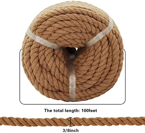 Corda de algodão marrom sinyloo marrom 3/8 polegadas × 100 pés de corda torcida natural, corda náutica