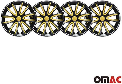 Capas cubos OMAC de 16 polegadas para Nissan Sentra preto e amarelo 4 PCs. Tampa das jantes da roda - tampas