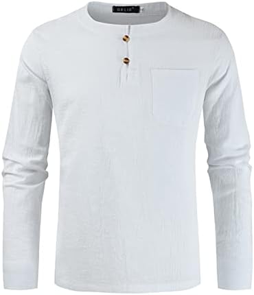 Camisas de verão para homens Men Spring e Outono Botão redondo pescoço Blusa de cor sólida Camisetas de compressão