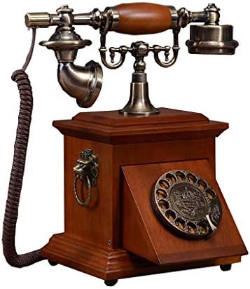 Telefone qdid antigo de madeira maciça, telefone retro telefonia com fio telefônico com fio com cordão antigo telefone