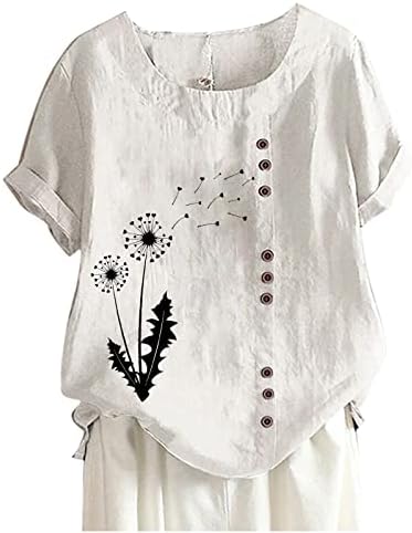 Camisetas de linho de algodão feminino plus size button túnica camisetas