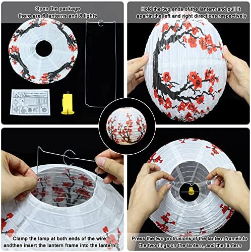 33 peças lanternas de papel japonês chinês com luzes - kit de decorações para festas de cereja para