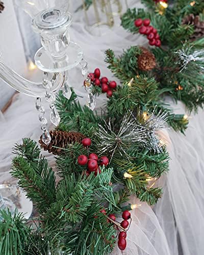 Garland de Natal artificial pré-iluminada, verde, luzes brancas 50, decoradas com pinheiros,
