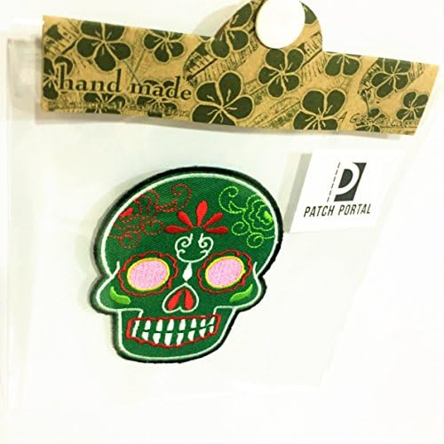 Patch Portal Skull Patches Green Sugar Day of the Dead Bordado asteca de 3,5 polegadas