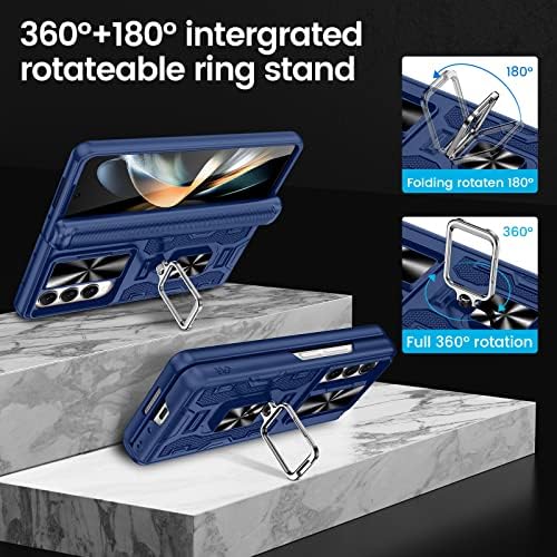 Vego para Galaxy Z Fold 4 Case com Kickstand, Protecção de dobradiça e coldre de clipes e protetor de tela frontal