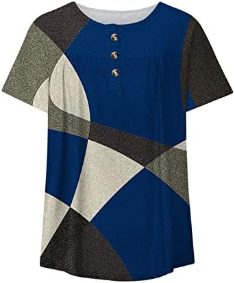 Qtthzzr plus size tops para mulheres colorido bloco de cor curta henley v pescoço plissou blusa casual camisetas