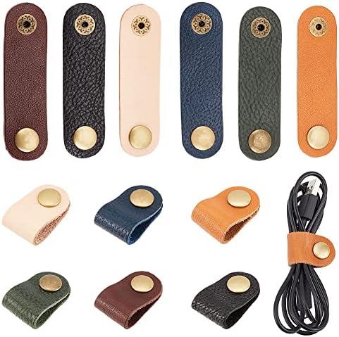 Andmaker 12 PCs Cluas de couro, 6 cores Gerenciamento de cordas Guarda com botão de encaixe, gravata