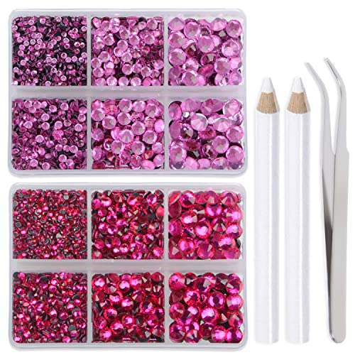 LPBeads 6400 peças rosa e fúcsia hotfix shronsstones traseiros planos 5 tamanhos mistos gemas de vidro redondo