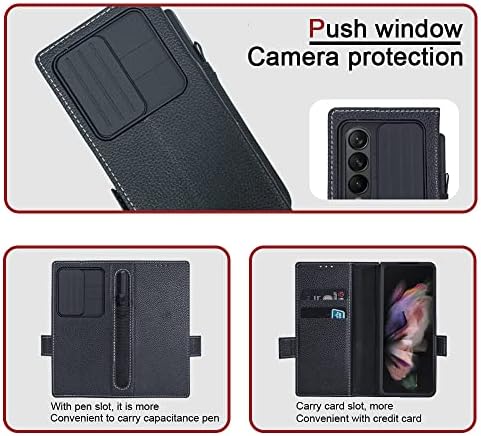 Teroxa S Pen Striter Case compatível com Galaxy Z Fold 4 5g, Caixa de carteira de couro genuína