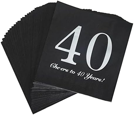 40pcs preto e prata feliz 40º aniversário guardanapos guardanapos de coquetel 40º aniversário