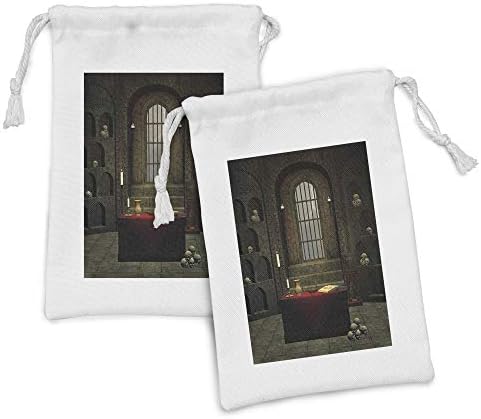 Conjunto de bolsas de tecido gótico de Ambesonne de 2, Feitiço de Fantasia Feitiço Crânios de Bruxa de