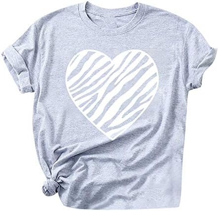 Camiseta de verão para mulheres tampas de impressão de coração engraçado camisetas de manga curta