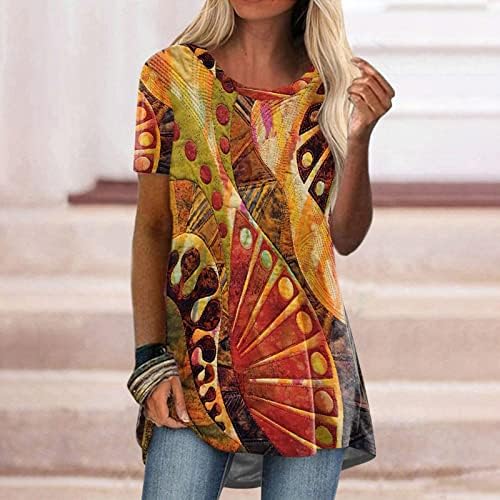 Mulheres tops étnicos impressão vintage de verão plus sizes tops redondos de camiseta longa de camiseta