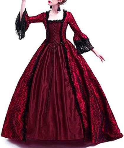 Retro Party Women Cosplay Dress Floor Lace Lace Dress Dress Smock Dressos Medieval Costume vitoriano Vinho vitoriano