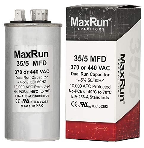 Maxrun 35+5 MFD UF 370 ou 440 VOLT Vac Motor redondo Capacitor de execução dupla para Condensador