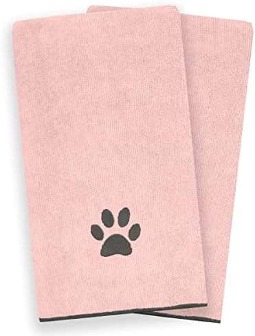 Ritz Bordado Microfiber Pet Toalha, Grande, Pata Blush Pink, 2 Toalhas Conjunto