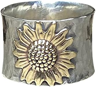 Domfinito toque de toque vintage 18k Ring Gift Girassol Damas Dois anéis de anel de flores gravados