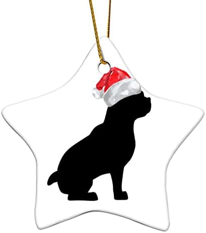 Cão de cão de Natal de 3 polegadas Pug Silhueta ornamentos de cão com ornamentos de estrela do chapéu de Santa