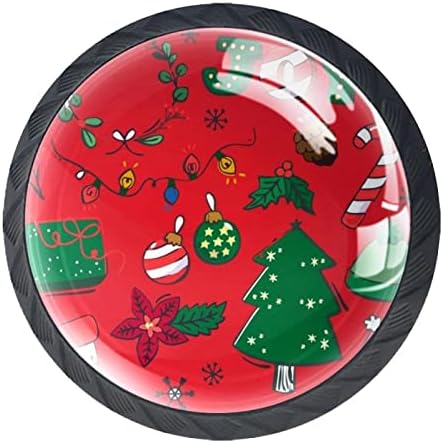 KaRaDo Christmas Tree Holly Gift Padrão de gaveta Handles 4 Peças Botão redondo de armário com parafusos