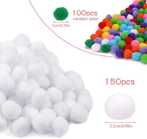 [250 pcs] 150 Pom Pom Pom Pom Pom + 100 bolas de pom multicolor, pequenos pompons pompoms variados para