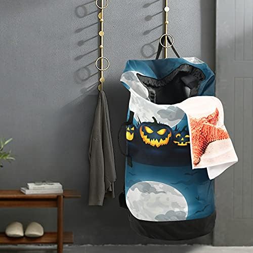 Mochila de lavanderia pesada da lua de abóbora Mochila com alças de ombro Handles Travel Saco de lavanderia