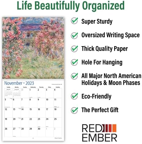 Gardens de Monet Red Ember 2023 Calendário mensal de parede Hangável | 12 x 24 aberto | Papel grosso e resistente