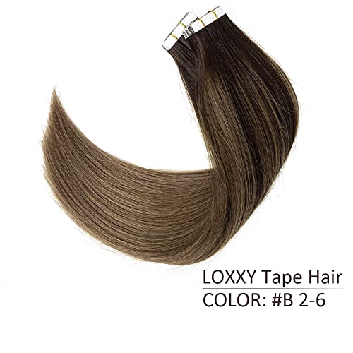 Fita de balayage loxxy em extensões de cabelo de cabelo de cabelo natural cor tingido de cor marrom escuro mais