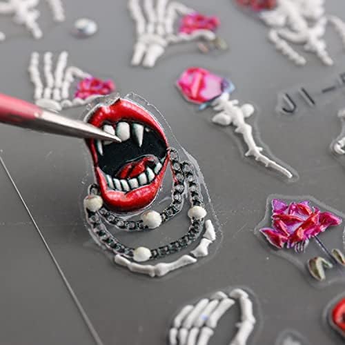 5Sheets Halloween 5d adesivos de arte esculpida Esceleira Rosa Ghost Bones Decalques de unhas adesivas