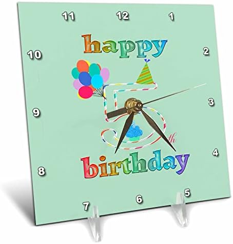 3drose feliz 5º aniversário, cupcake com vela, balões, chapéu, colorido - relógios de mesa