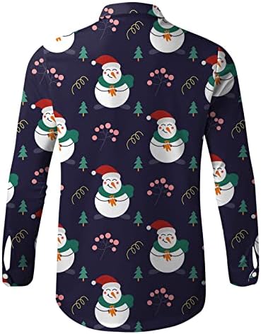 Camisas de Natal Wocachi para masculino, botão, imprimir, impressão de colarinho de colarinho
