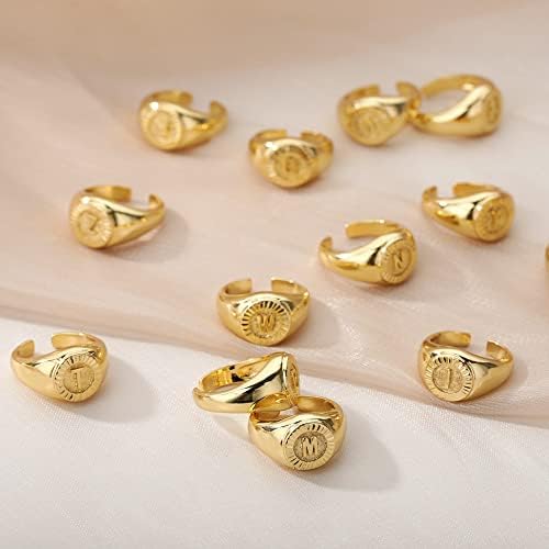 Ttndstore vintage letra inicial anéis de sinete para mulheres anel de abertura da letra de ouro