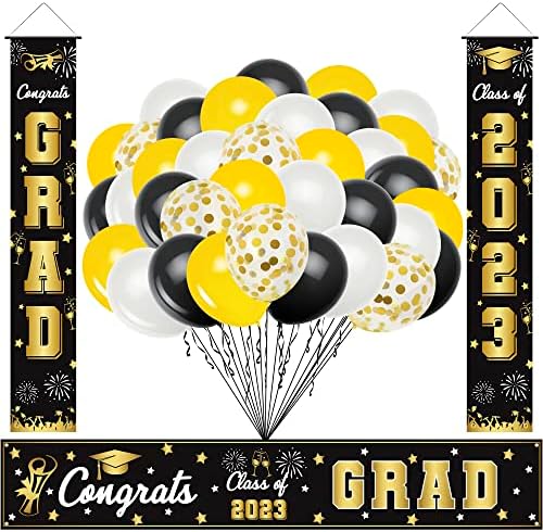 Decorações de festa de formatura 2023, parabéns a turma de banner de graduação de 2023, penduramento