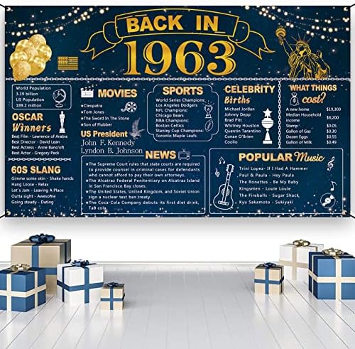 Darunaxy 60 anos de decoração azul -ouro da festa, azul de volta em 1963 Banner de 60 anos Festa de aniversário