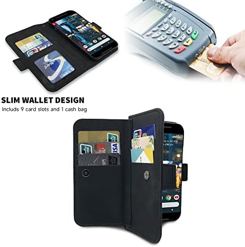 Furiet Compatível com Google Pixel 2 XL Caixa de carteira pulseira Strap cordão de couro lasca de cartões de cartolina