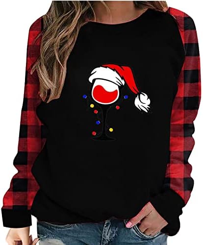Camisas de manga comprida feminino Crew pescoço de pescoço pulôver moletom Sorto Papai Noel Gnome